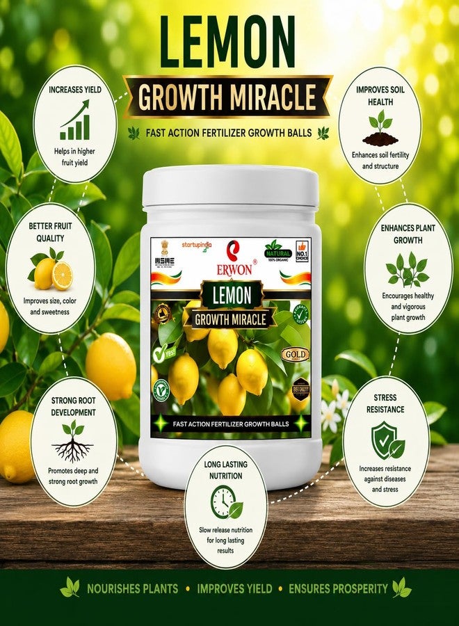 سماد إرون® ليمون المعجزة للنمو، حبيبات عضوية سريعة المفعول لنمو سريع وإزهار غزير وثمار أكبر. (900 جم) - Image 4