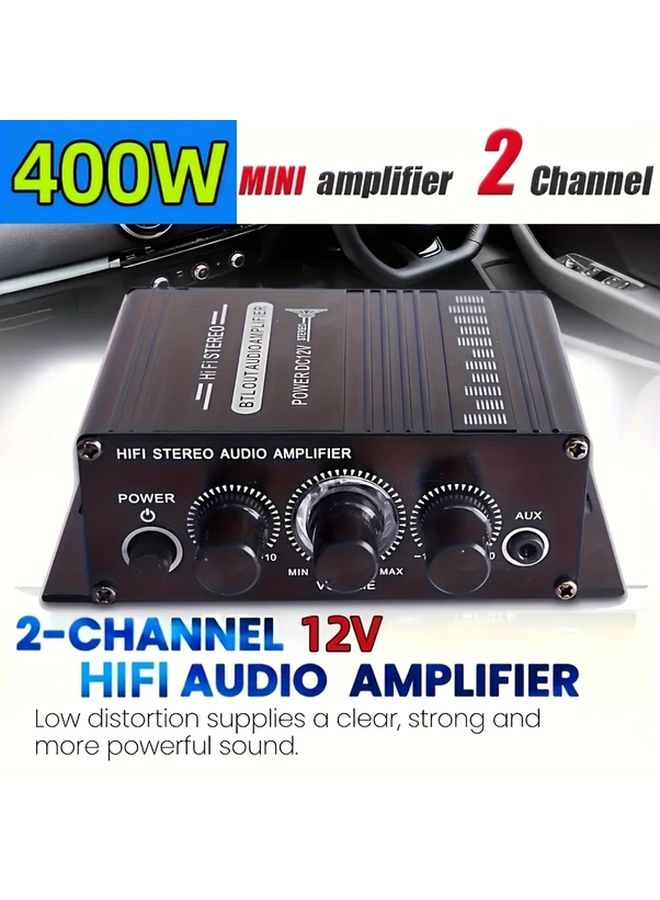 400W 2 Channel Car Audio Amplifier With Bass Boost Treble Control Aux RCA Input For Speakers - Image 1