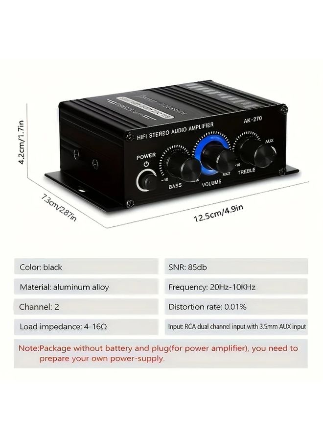 400W 2 Channel Car Audio Amplifier With Bass Boost Treble Control Aux RCA Input For Speakers - Image 2