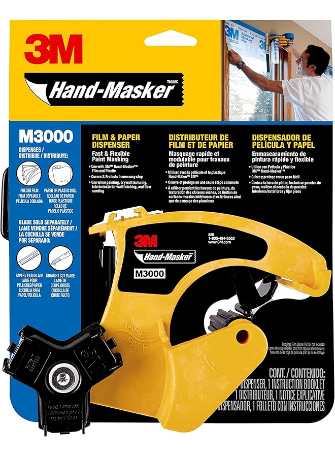 3M Hand Masker M3000 Tool For Masking Film And Paper All Tapes Widths 1 Dispenser Without Blade Yellow - Image 1