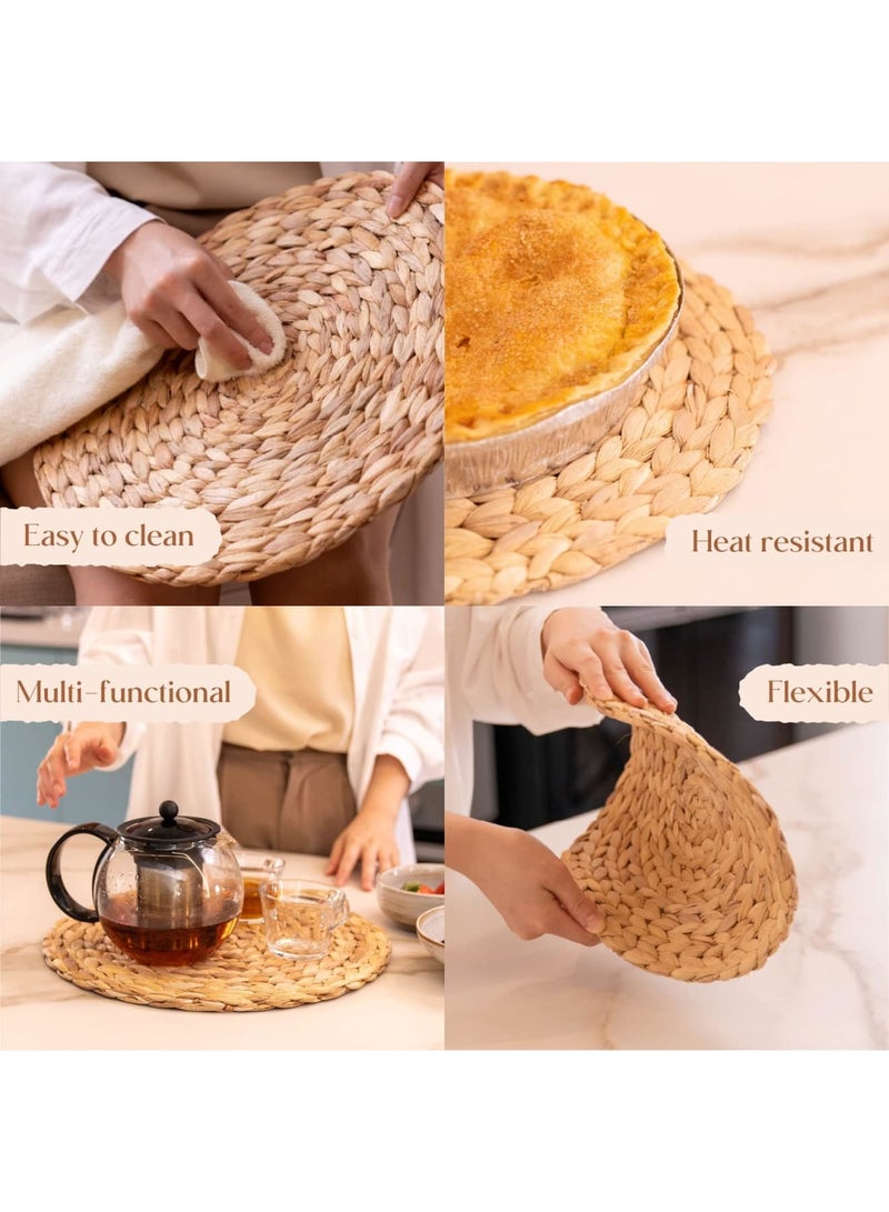 SYOSI 6 Pack Round Woven Placemats, Natural Water Hyacinth Wicker Table Mats, Braided Straw Dining Mats for Table Settings, Eco-Friendly, Durable, 13.8 Inch, Ideal for Dining Rooms, Kitchens, Weddings - Image 5