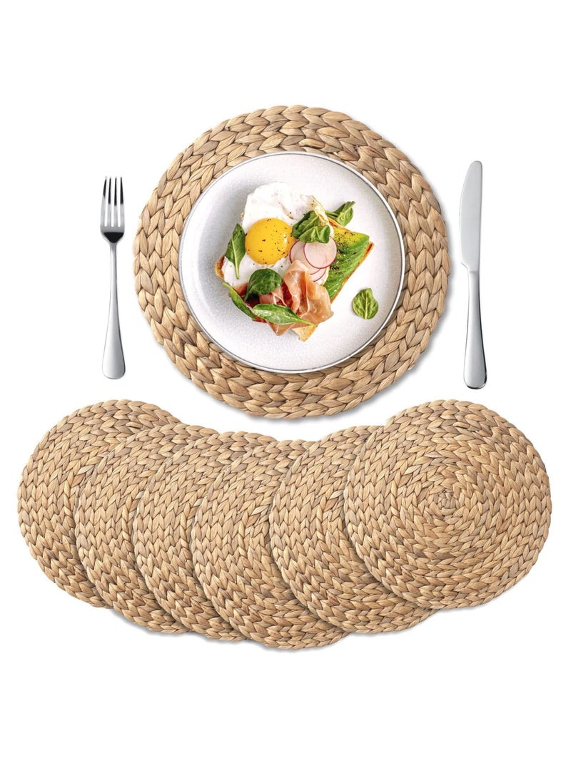SYOSI 6 Pack Round Woven Placemats, Natural Water Hyacinth Wicker Table Mats, Braided Straw Dining Mats for Table Settings, Eco-Friendly, Durable, 13.8 Inch, Ideal for Dining Rooms, Kitchens, Weddings - Image 1