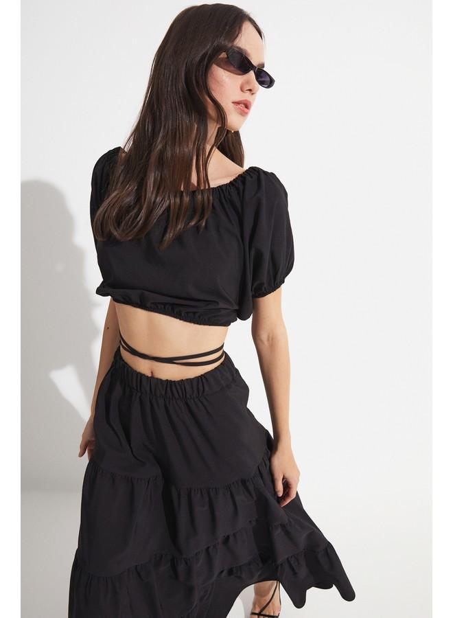 جون طقم تنورة وبلوزة ماكسي نسائي قطن مزيج يونيو أسود - Image 5