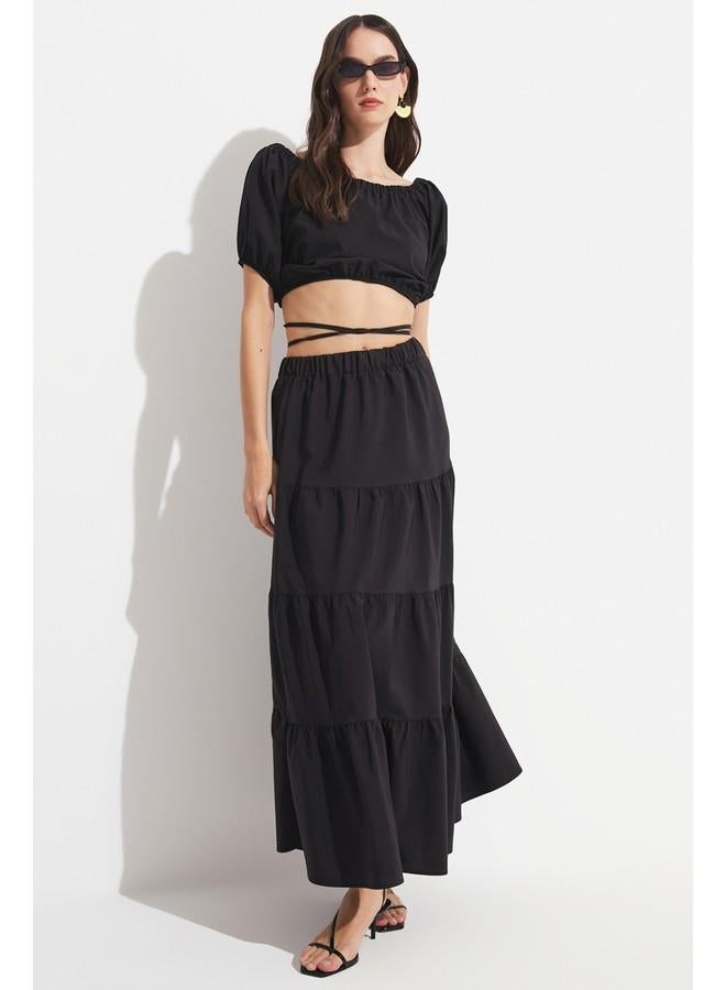 جون طقم تنورة وبلوزة ماكسي نسائي قطن مزيج يونيو أسود - Image 1