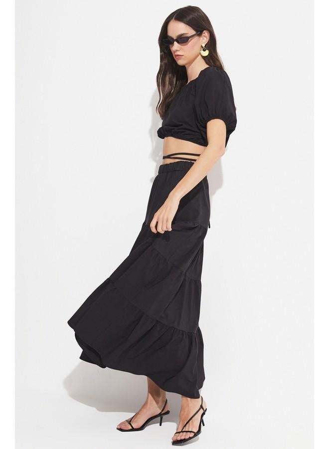 جون طقم تنورة وبلوزة ماكسي نسائي قطن مزيج يونيو أسود - Image 4