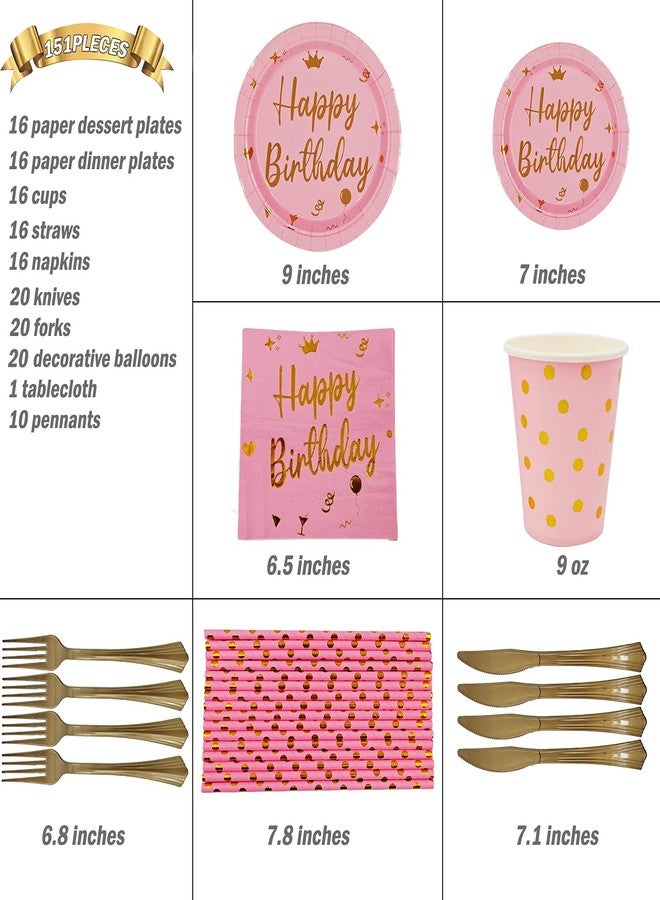 U/D Pink Birthday Party Supplies - Pink Paper Plates, Cups, Napkins Set for Girls' Birthday Party Decorations, Serves 16 - Image 2