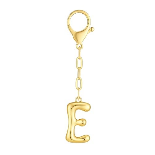 DoDoBeads Initial Keychains, Gold Bubble Bag Charm for Handbags, Cute Purse Keychain with Gold Chain, Personalized Pouch Charms for Bags, Letter E - Image 1