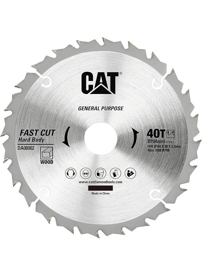 كاتربلر Da08002 Tct شفرة منشار دائري للأغراض العامة 40T Ø184Mm 7 1 4 بوصة 
