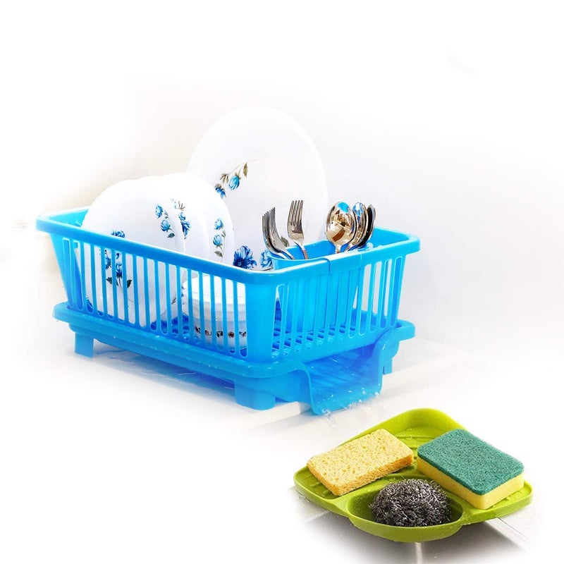 DDecora Plastic Sink Organizer and 3 in 1 Sink Dish Drying Drainer Basket with Tray Organizers Combo for Kitchen Blue Standard - Image 1