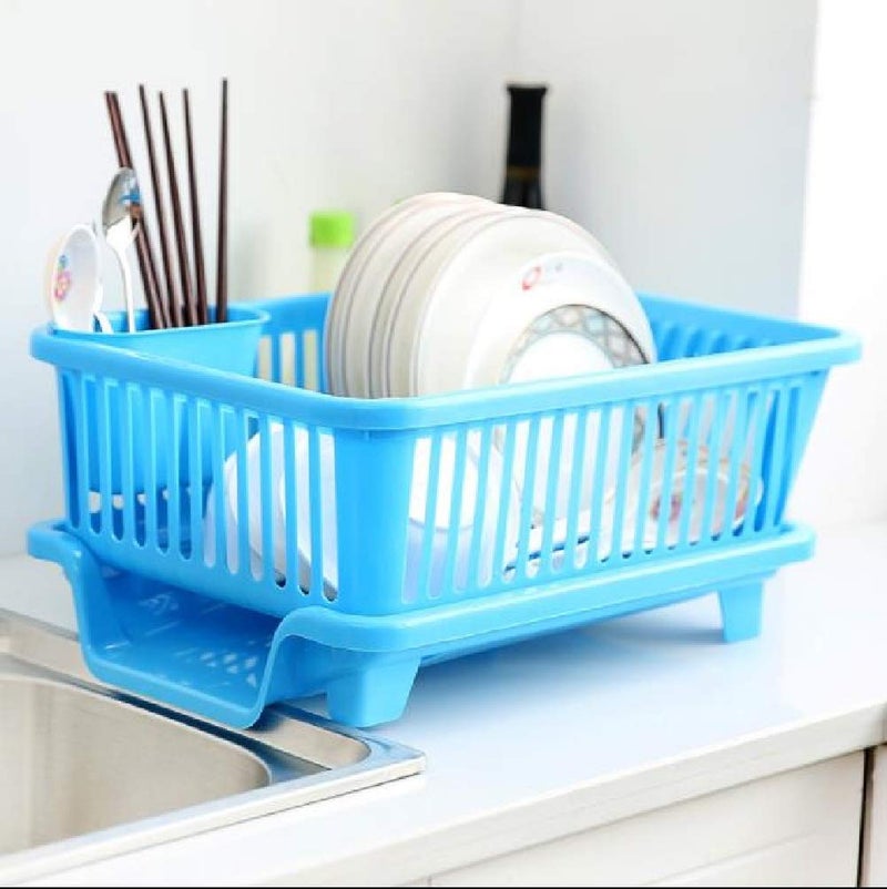 DDecora Plastic Sink Organizer and 3 in 1 Sink Dish Drying Drainer Basket with Tray Organizers Combo for Kitchen Blue Standard - Image 3