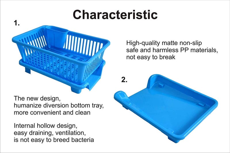 DDecora Plastic Sink Organizer and 3 in 1 Sink Dish Drying Drainer Basket with Tray Organizers Combo for Kitchen Blue Standard - Image 4