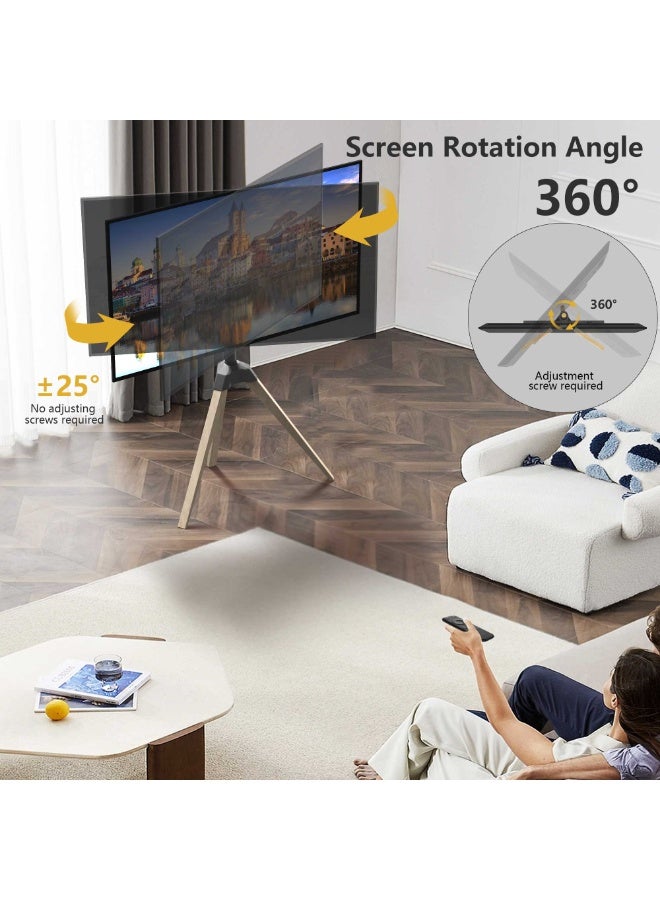 FlashHawk Wood TV Tripod Stand for 32-65 Inch LED TV | Heavy-Duty 45KG Capacity Tripod TV Mount | ±25° Rotation | Cable Management and Safety Lock for Living Room/Office - Image 3