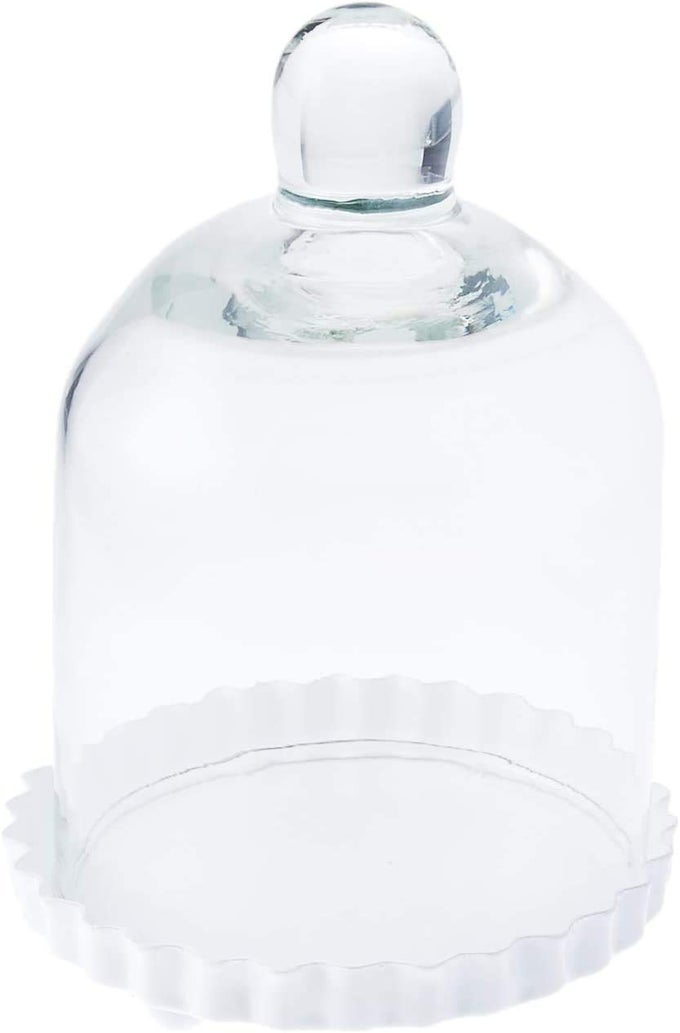MINIATURE GLASS BELL JAR WITH WHITE FLUTED BASE