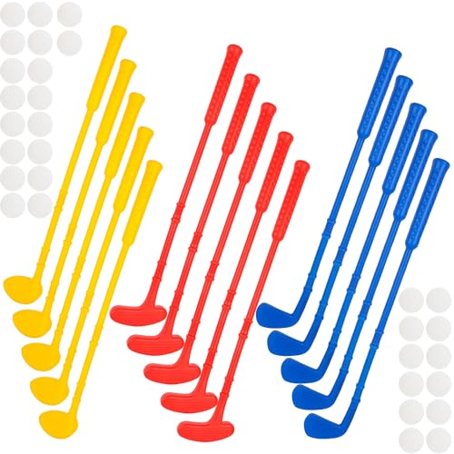 Spaluck 45 Pcs Plastic Mini Golf for Kids Including 15 Toddlers Golf Clubs and 30 Balls for Indoor Outdoor Christmas Birthday Party Gifts 3 Colors - Image 1