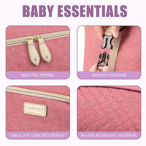 Tuwubi Diaper Bag Tote,Baby Diaper Bag with Pacifier Case Large Travel Diaper Tote Caddy for Mom and Dad Multifunction Large Baby Bag - M-Pink - Image 3