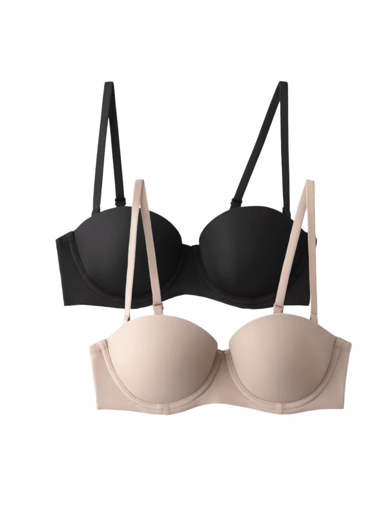 2 Pieces Women Underwire Half Cup Push Up Bra  - Image 1