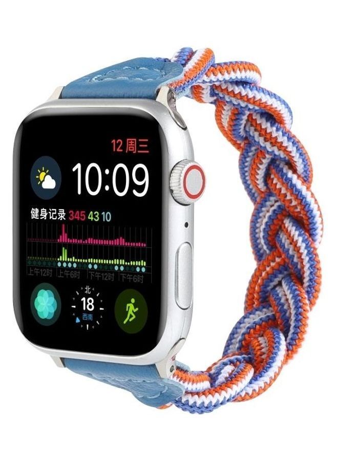 NIBEMINENT Elastic Woven Watchband For Apple Watch Series 7 45mm/6 & SE 5 4 44mm/3 2 1 42mm Blue/White/Orange - Image 3