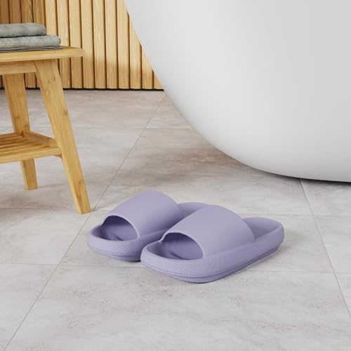 BRONAX Pillow Slippers for Women and Men | House Slides Shower Sandals | Cushioned Thick Sole 40-41 Light Purple - Image 2