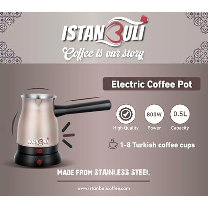 استنبولي  ماكينة تحضير القهوة التركية من الفولاذ المقاوم للصدأ باللون الذهبي بقوة 800 واط وقاعدة دوارة 360 درجة - Image 5