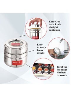 Hazel HAZEL Stainless Steel Small Container for Kitchen | 200 ml Each Transparent Lid Containers for Storage | Small Container for Spices, Set of 6  - Image 3