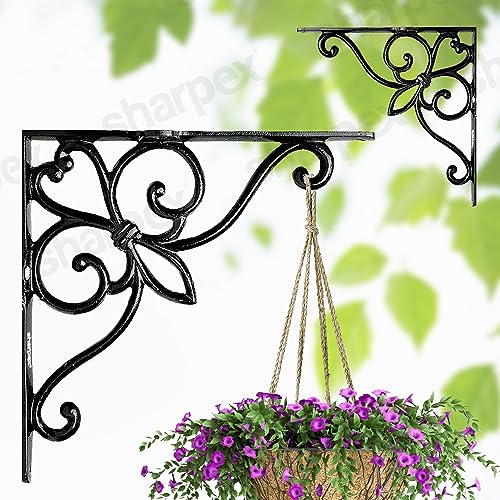 Sharpex Wall Mounted Metal Bracket | Decorative Wall Hook Plant Hanger for Hanging Pots, Bird Feeders, Flower Baskets, Planters, Lanterns, Lamps, and Wind Chimes for Indoor/Outdoor Use (Black, 2 Pc) - Image 1