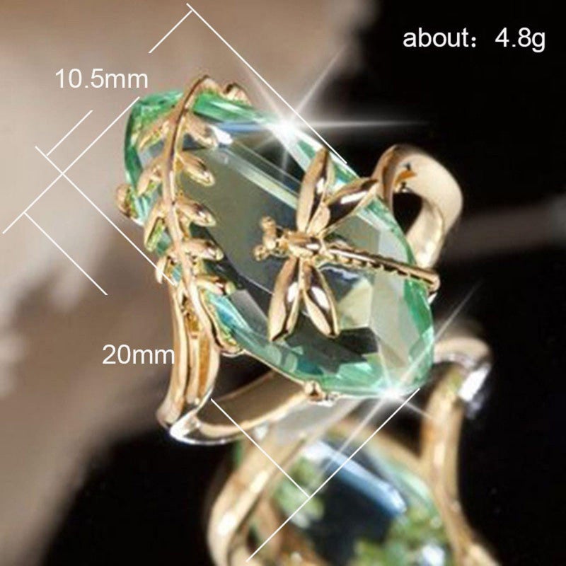 Htayekog 925 Sterling Silver Ring for Women Dragonfly Olive Green Ring Olive Cubic Zirconia Crystal Dragonfly Ring,14K Yellow Gold Dainty Eye Shape Green Gemstone Cocktail Party Statement Ring for Women (7) - Image 4