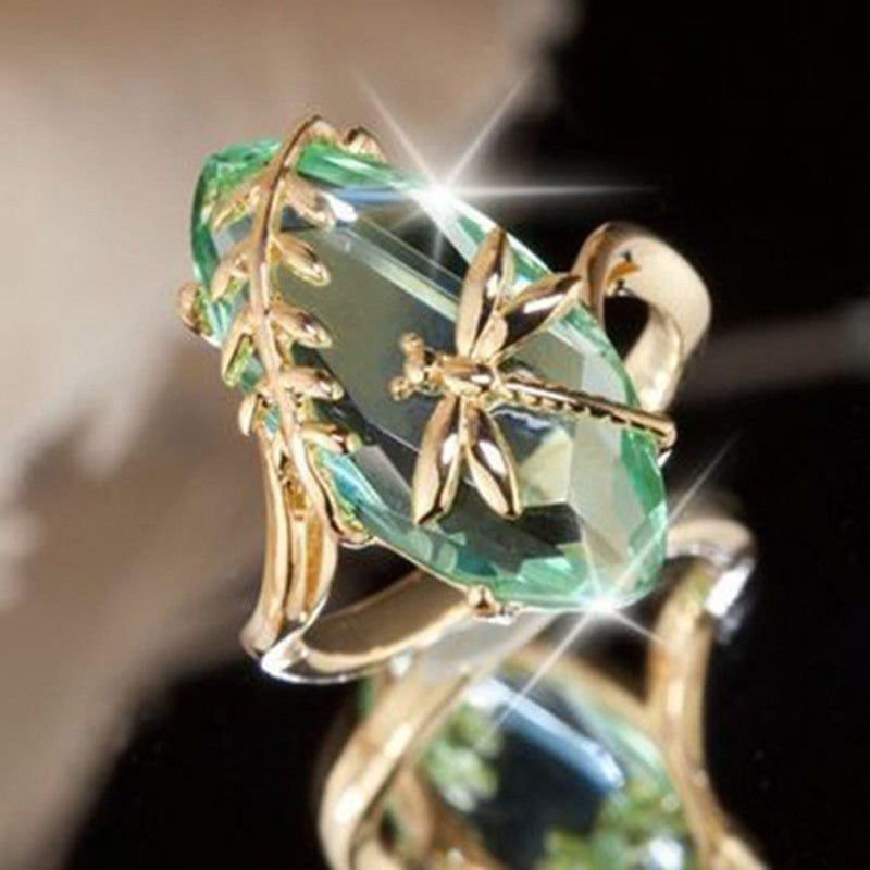 Htayekog 925 Sterling Silver Ring for Women Dragonfly Olive Green Ring Olive Cubic Zirconia Crystal Dragonfly Ring,14K Yellow Gold Dainty Eye Shape Green Gemstone Cocktail Party Statement Ring for Women (7) - Image 1
