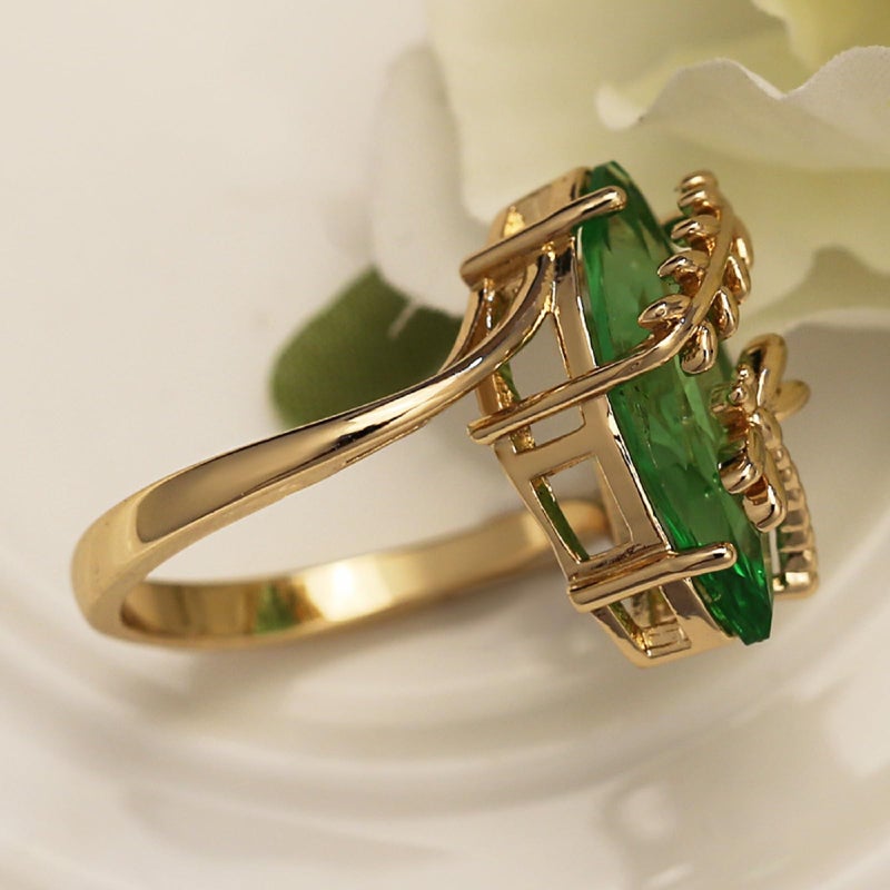 Htayekog 925 Sterling Silver Ring for Women Dragonfly Olive Green Ring Olive Cubic Zirconia Crystal Dragonfly Ring,14K Yellow Gold Dainty Eye Shape Green Gemstone Cocktail Party Statement Ring for Women (7) - Image 3