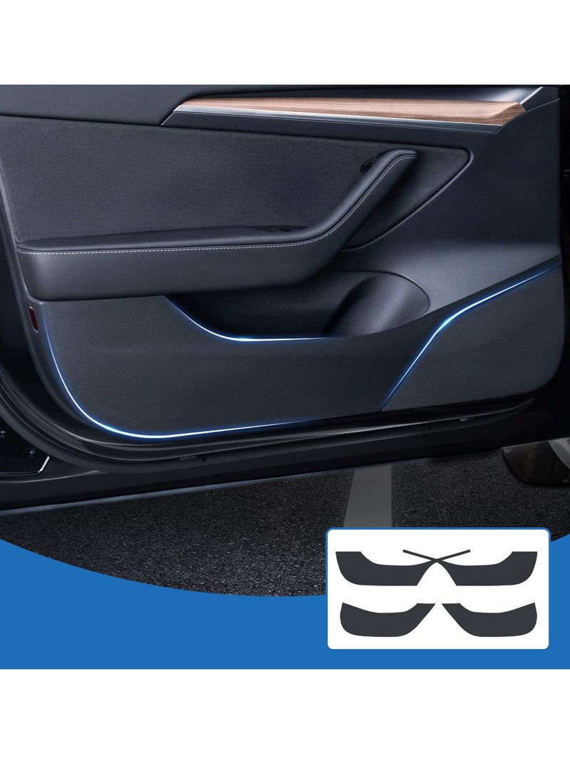 4-Piece Door Kick Pad Sticker Set for Tesla Model Y, Leather Door Kick Protector, Interior Sill Bar Protection Pads (Black) - Enhance Your Vehicle's Interior Style and Durability. - Image 1