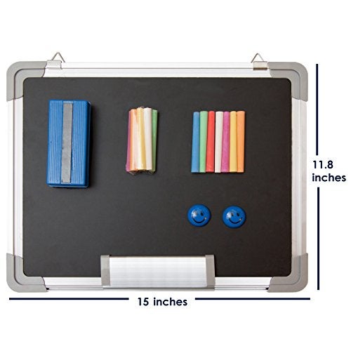 Navy Penguin Chalkboard Set - Small Black Board 15 x 12 in with 1 Magnetic Chalk Eraser, 14 Chalk Sticks (7 Colors) and 2 Magnets - Mini Hanging Wall Message Sign Blackboard for Kids Home Office (15x12) - Image 2