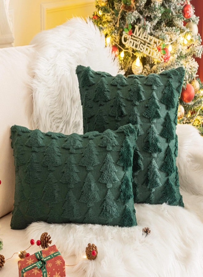 AQOTHES Set of 2 Christmas Tree Throw Pillow Covers 20x20 Inch, Soft Faux Fur Green Decorative Xmas Throw Pillows for Couch Sofa Holiday Winter Decor - Image 2
