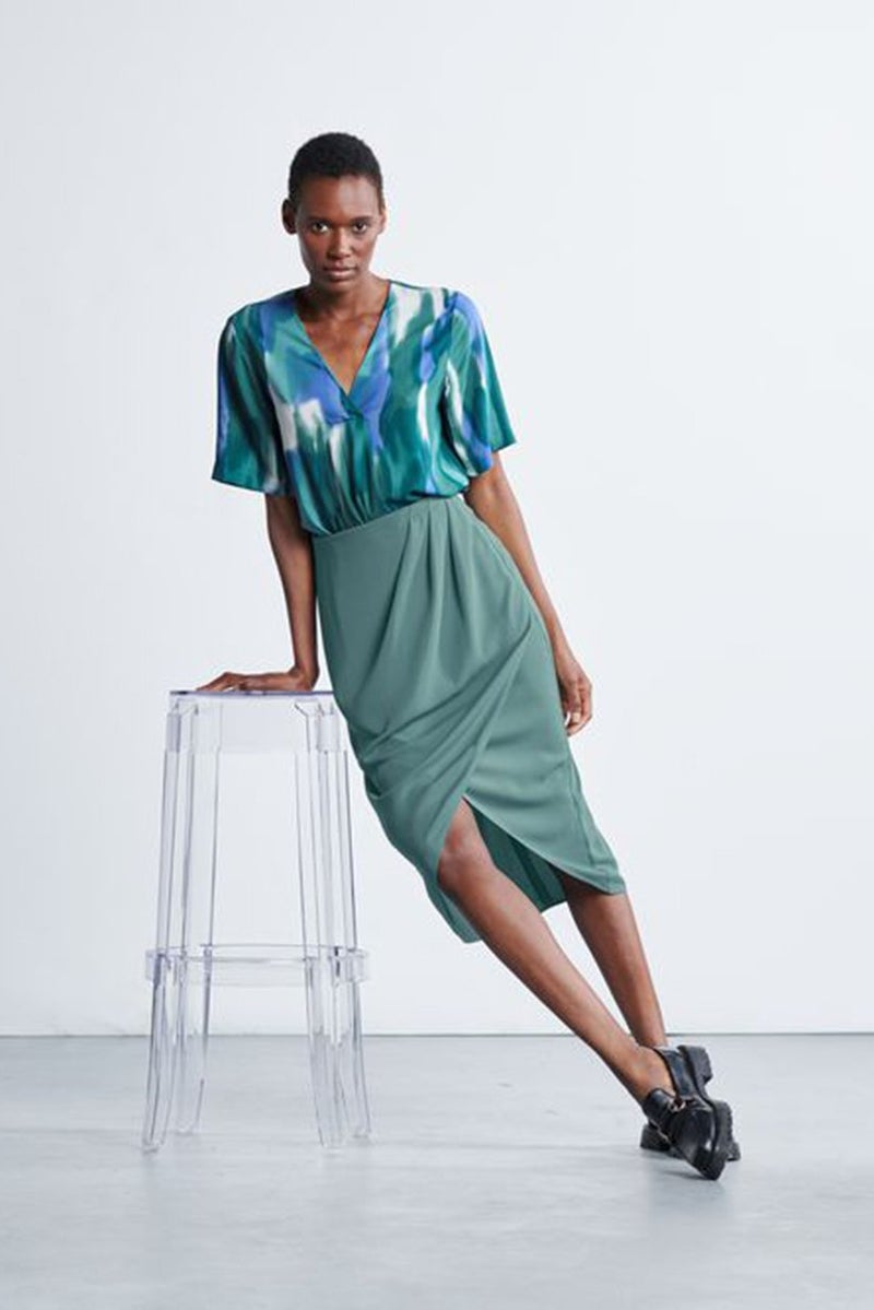 Tchibo Women Side Pleated Wrap Skirt, Sage Green - Image 1