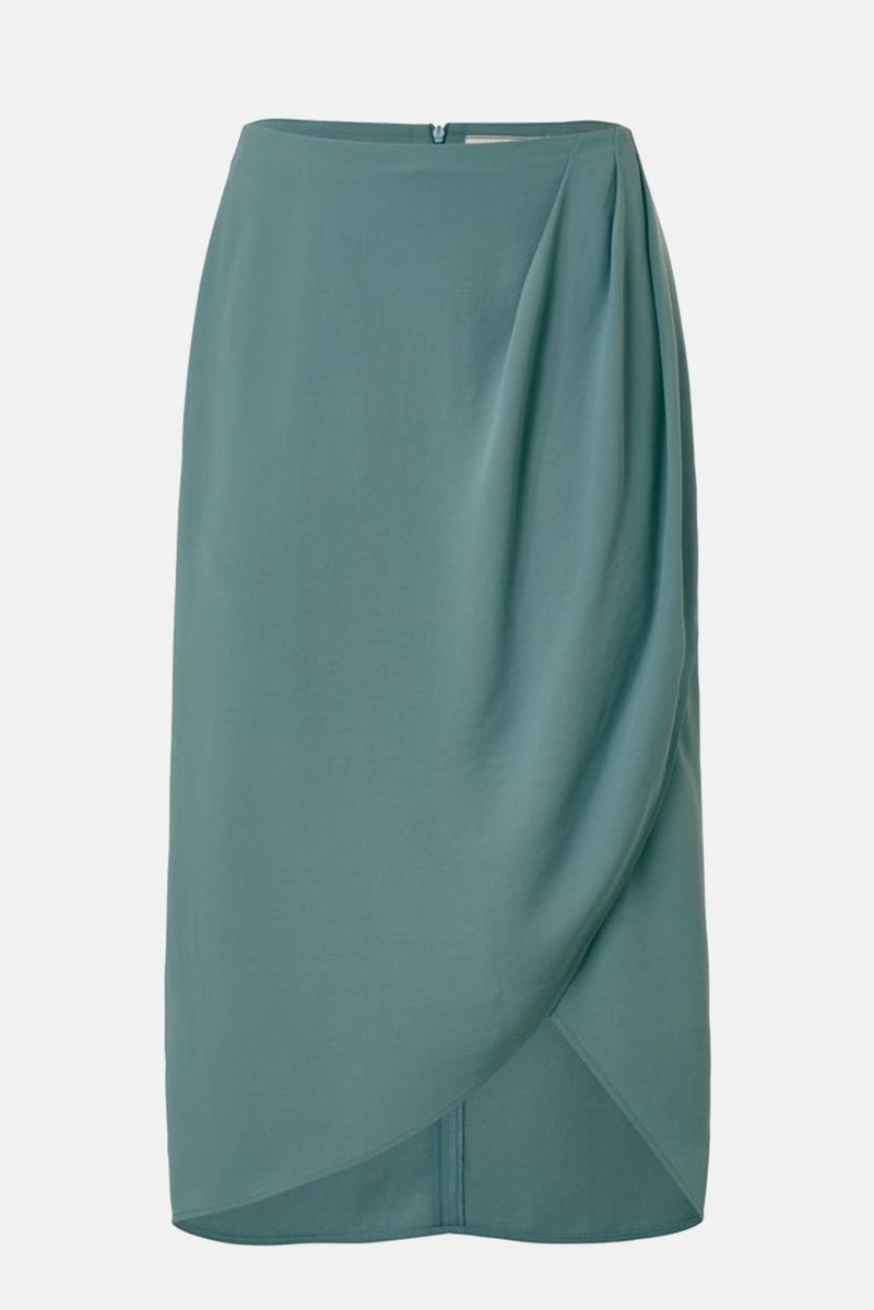 Tchibo Women Side Pleated Wrap Skirt, Sage Green - Image 3