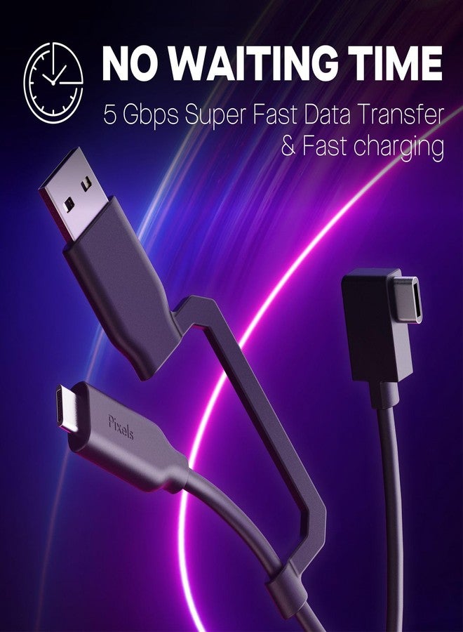 MP Mobile Pixels 2-in-1 Cable, Laptop Monitor Cable, Right Angle USB A/C Cables, 3A/5.0 Gbps Durable, Flexible, Tangle-Resistant Braided Nylon Cord (3ft, Black) - Image 4