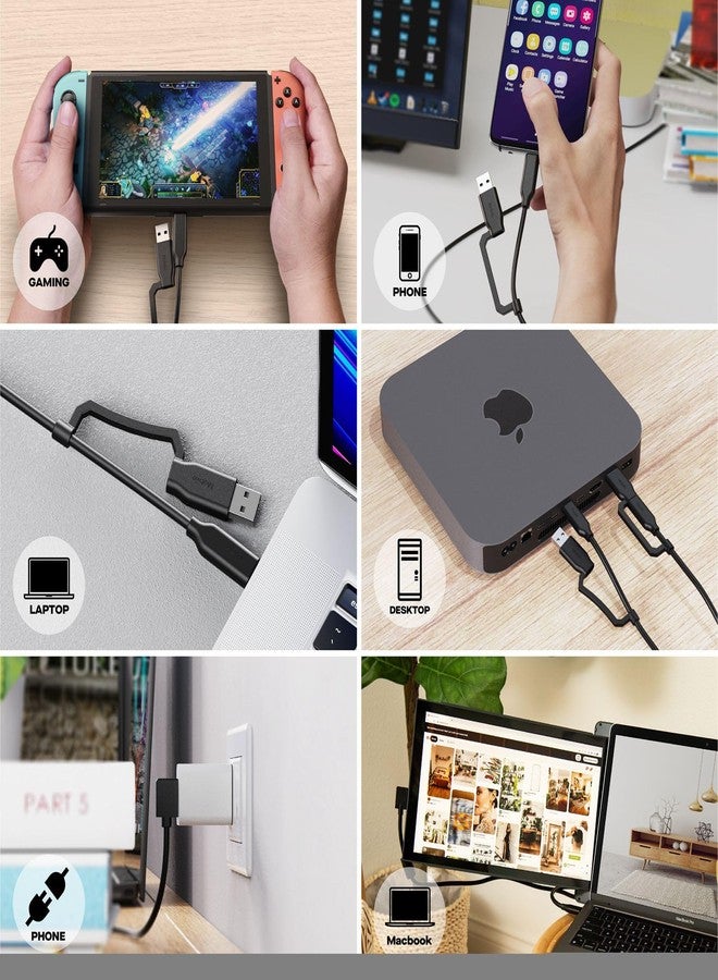 MP Mobile Pixels 2-in-1 Cable, Laptop Monitor Cable, Right Angle USB A/C Cables, 3A/5.0 Gbps Durable, Flexible, Tangle-Resistant Braided Nylon Cord (3ft, Black) - Image 2