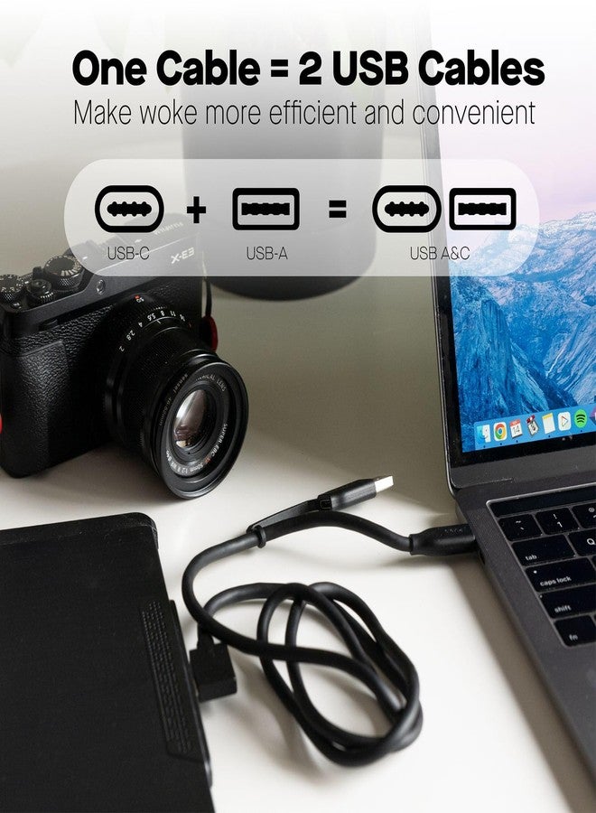 MP Mobile Pixels 2-in-1 Cable, Laptop Monitor Cable, Right Angle USB A/C Cables, 3A/5.0 Gbps Durable, Flexible, Tangle-Resistant Braided Nylon Cord (3ft, Black) - Image 3