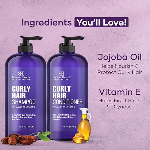 Botanic Hearth Curly Hair Shampoo And Conditioner Set For Curly Hair | Detangle, Define & Enhance Curls | With Jojoba Oil & Vitamin E | Sulphate Free | 16 Fl Oz X 2 - Image 3