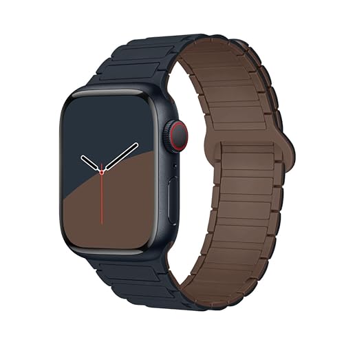 GUOi® Magnetic Silicone Watchband Compatible with Apple Watch Ultra 2＆Ultra 49mm 45mm 44mm 42mm 46mm-Men&Women Strap for iWatch Se10/9/8/7/6/5/4/3/2/1 SE 46/44/45/49/42mm(Series 3/2/1)-Black+Choco - Image 1