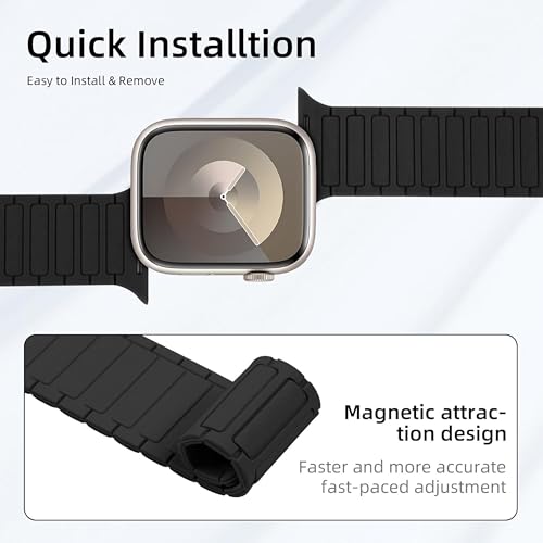 GUOi® Magnetic Silicone Watchband Compatible with Apple Watch Ultra 2＆Ultra 49mm 45mm 44mm 42mm 46mm-Men&Women Strap for iWatch Se10/9/8/7/6/5/4/3/2/1 SE 46/44/45/49/42mm(Series 3/2/1)-Black+Choco - Image 5