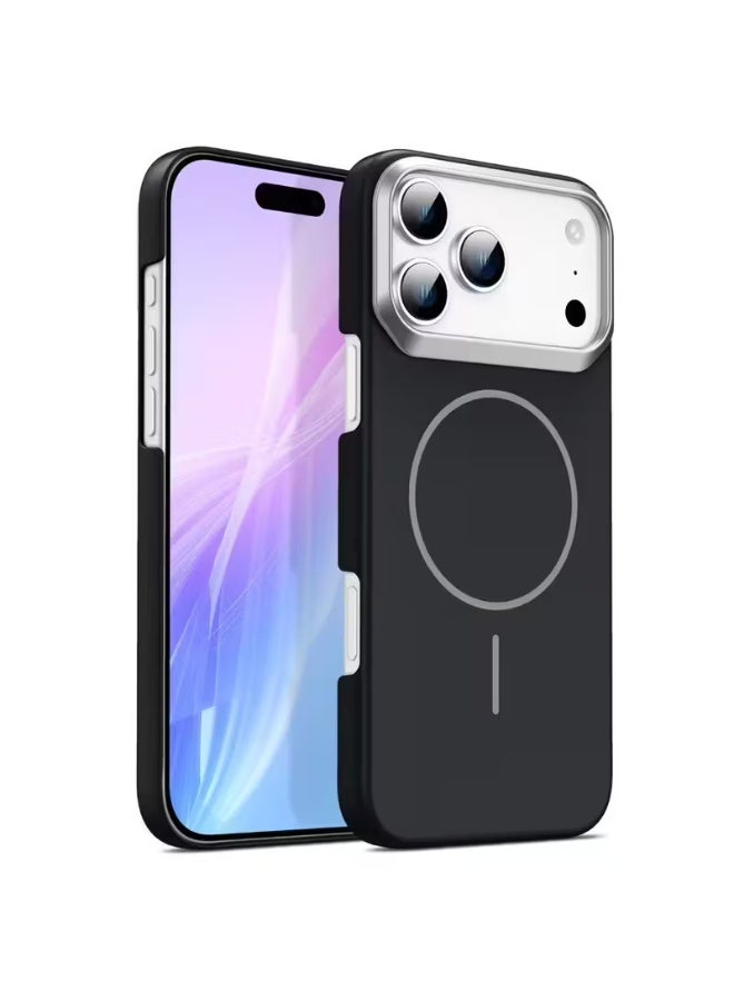 Denx Magnetic Silicone Hard PC Phone , Equipped with a Metal Camera Frame for Protection, Compatible with for iphone 17 Pro Max, Wireless Charging Shockproof Protective Cover | Black