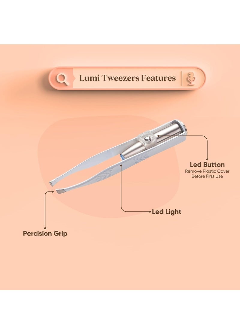 Generic 2pcs Tweezers – Precision Slant Tip With Led Light For Women and Men - Finest Point Grip For Professional Results - Great for Eyebrows, Nose, Lip, Clear Light Stainless Steel Hair Remover  - Image 4