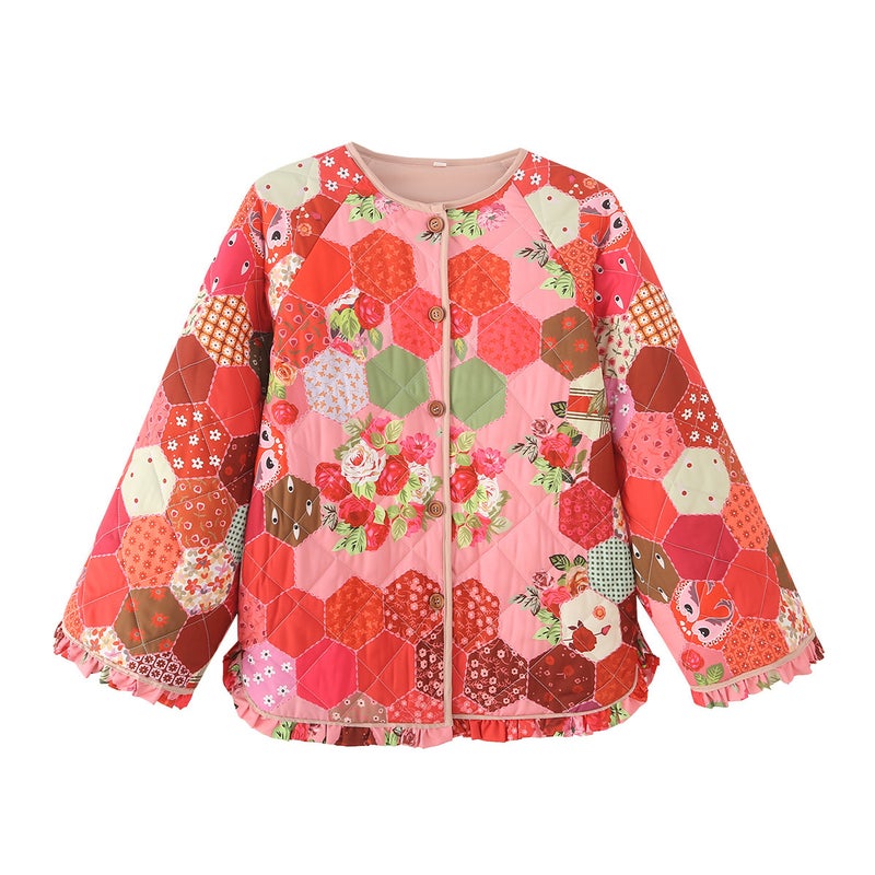 ZA cross-border womens clothing wholesale European and American style autumn and winter round neck versatile printed cotton-padded jacket coat new quilted cotton coat Color