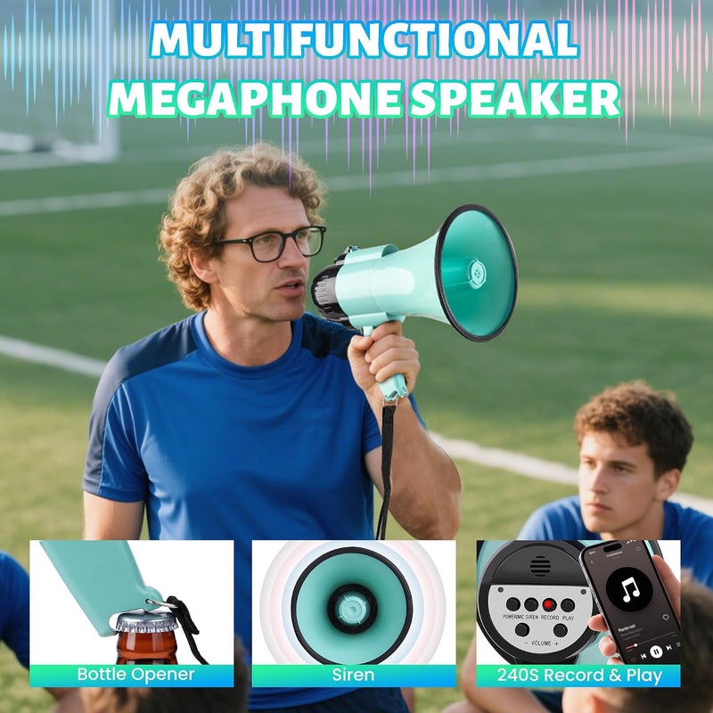 Loudmore 30 Watt Power Portable Megaphone Bullhorn Speaker Voice, Siren/Alarm and 240S Recording with Volume Control and Strap (Teal) - Image 5