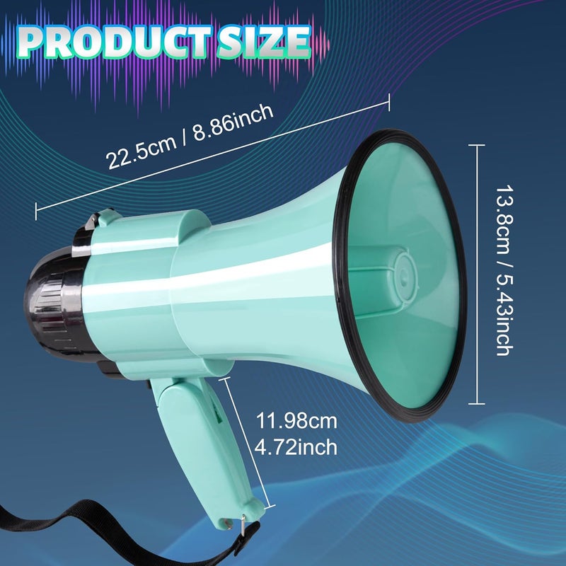 Loudmore 30 Watt Power Portable Megaphone Bullhorn Speaker Voice, Siren/Alarm and 240S Recording with Volume Control and Strap (Teal) - Image 2