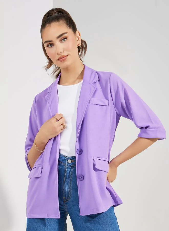 Take Two Solid Lapel Collar Blazer with Flap Detail
