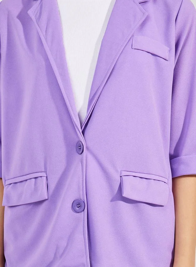 Take Two Solid Lapel Collar Blazer with Flap Detail