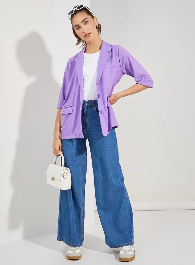 Take Two Solid Lapel Collar Blazer with Flap Detail