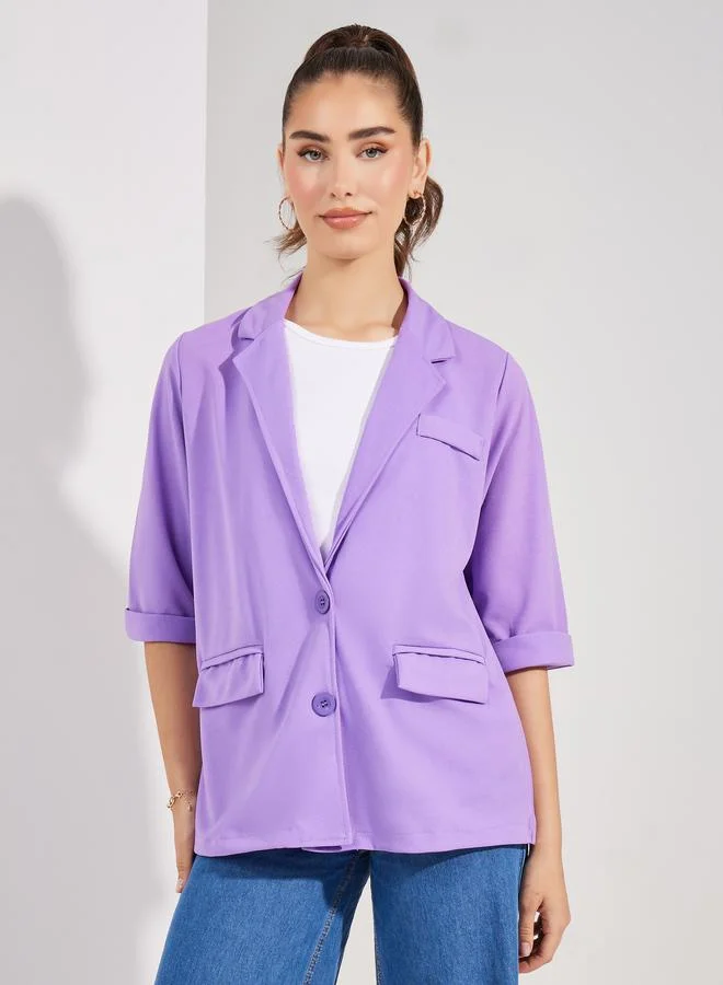 Take Two Solid Lapel Collar Blazer with Flap Detail
