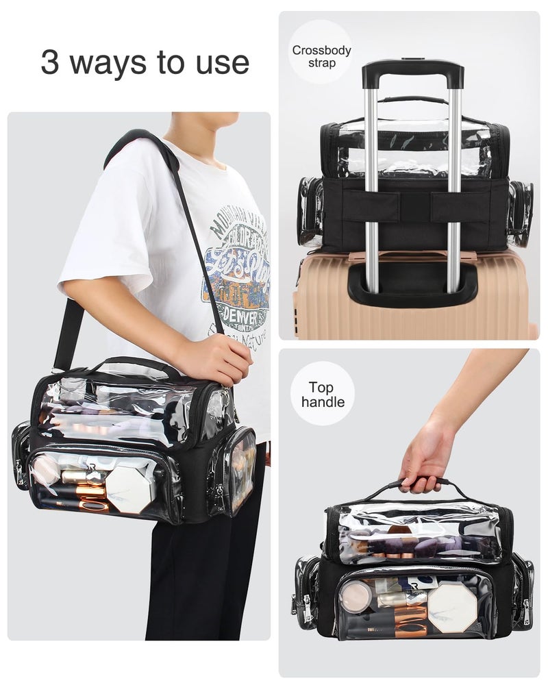 TANTO Makeup Brush Case, Clear Extra Large Cosmetic Organizer Holder Professional Makeup Artist Train Case with Adjustable Dividers&Strap Portable Makeup Brush Holder (02A-Blackï¼ˆXX Largeï¼‰) - Image 2