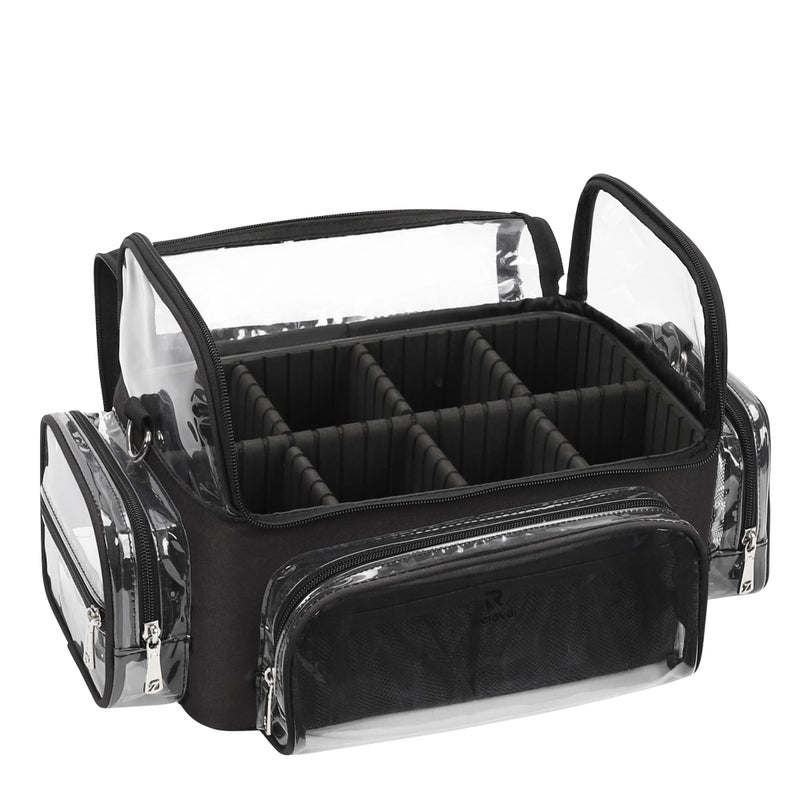 TANTO Makeup Brush Case, Clear Extra Large Cosmetic Organizer Holder Professional Makeup Artist Train Case with Adjustable Dividers&Strap Portable Makeup Brush Holder (02A-Blackï¼ˆXX Largeï¼‰) - Image 1